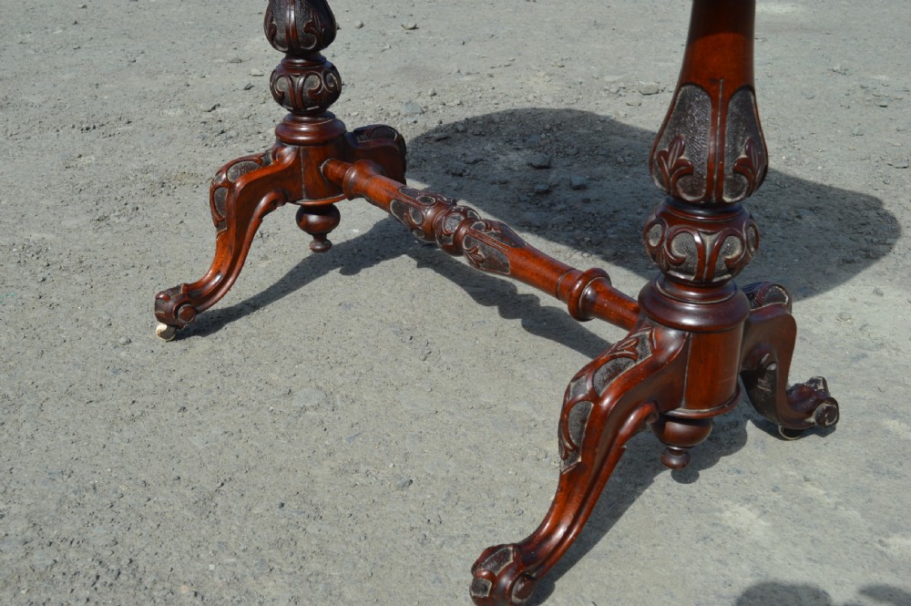 Victorian Burr walnut inlaid stretcher foldover games table  View IV