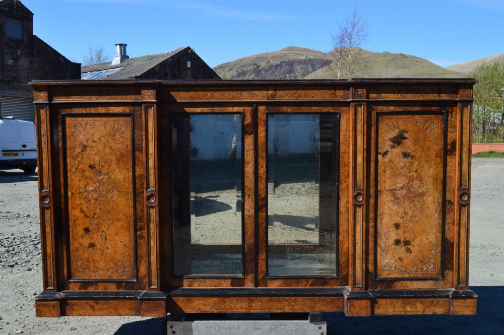Burr walnut Victorian four-door breakfront sideboard 