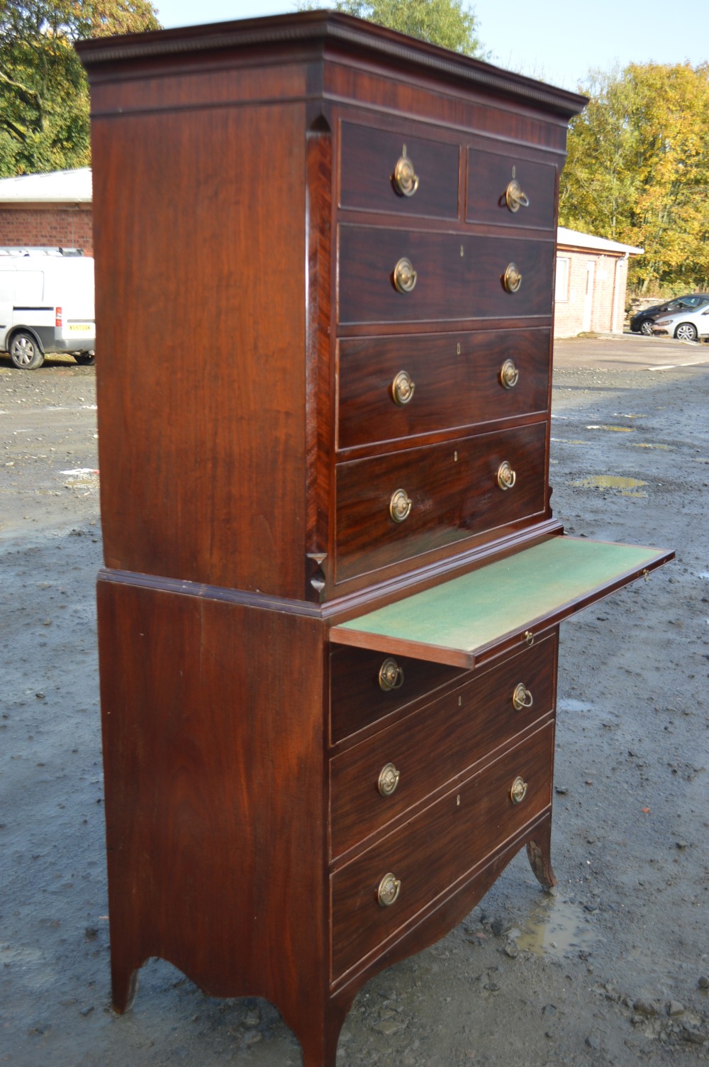 George III mahogany chest on chest with pullout slide View III