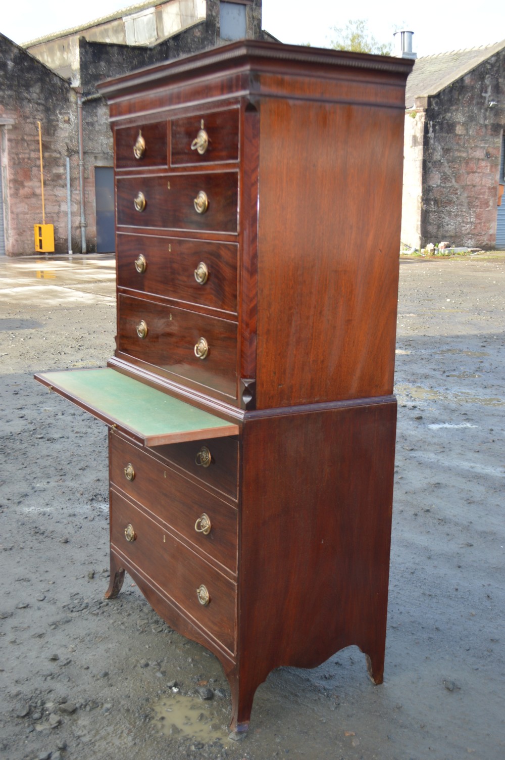 George III mahogany chest on chest with pullout slide View IV