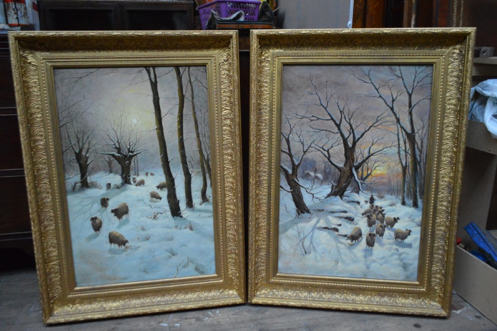 Pair large 19th-century follower of Joseph Farquharson. Oil on Canvas. x 2 View IX