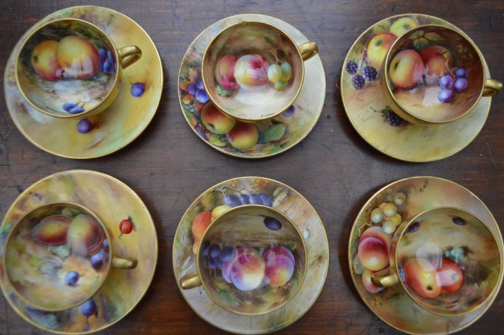 6pc Worcester fruits demitasse tea set.