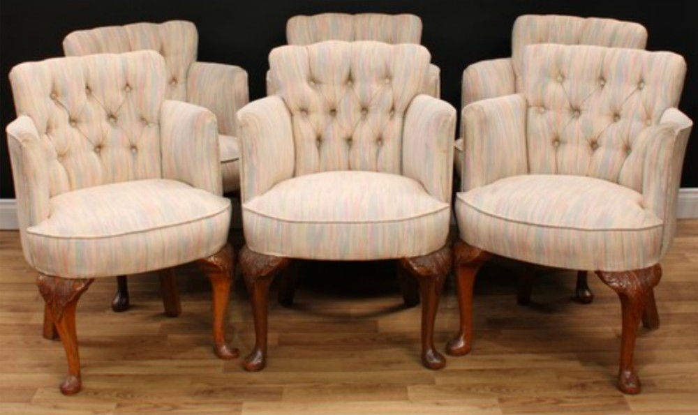 A set of six George II Revival club or tub chairs