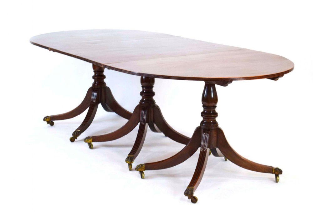 Edwardian three pedestal mahogany dining table