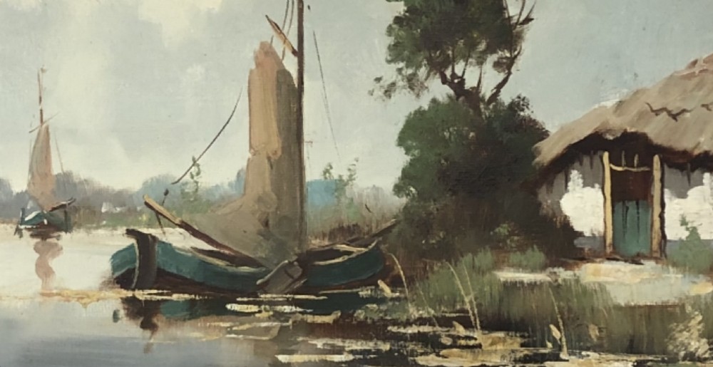 Willem Maris (1844 -1910) Oil painting. (Dutch Canal scene) View II