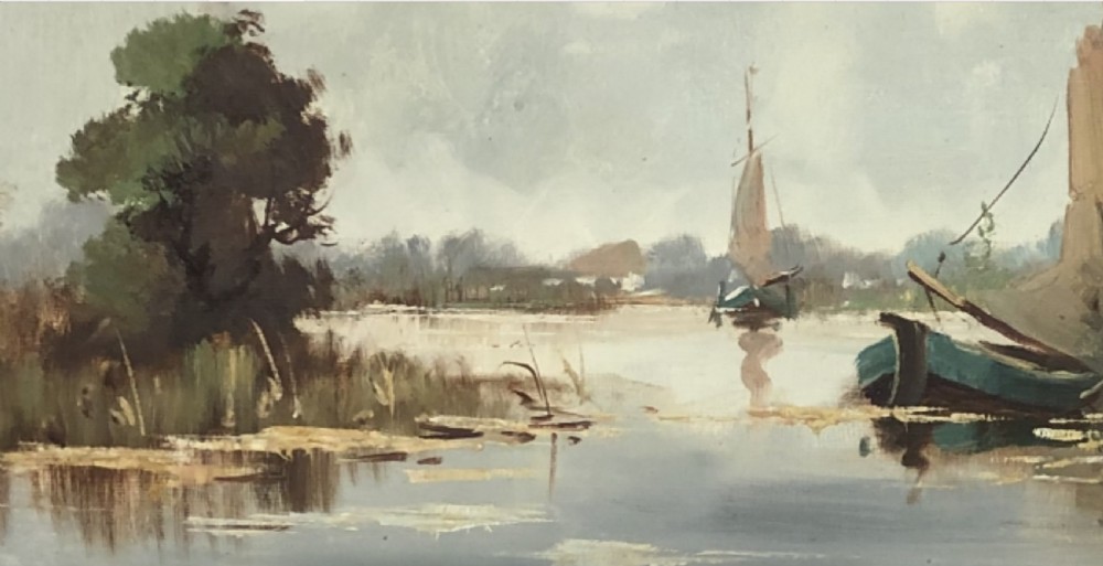 Willem Maris (1844 -1910) Oil painting. (Dutch Canal scene) View IV