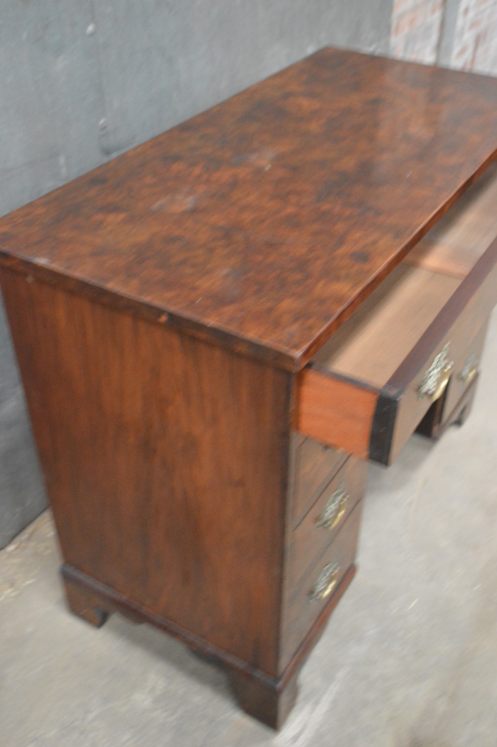 Antique burr walnut kneehole desk View V