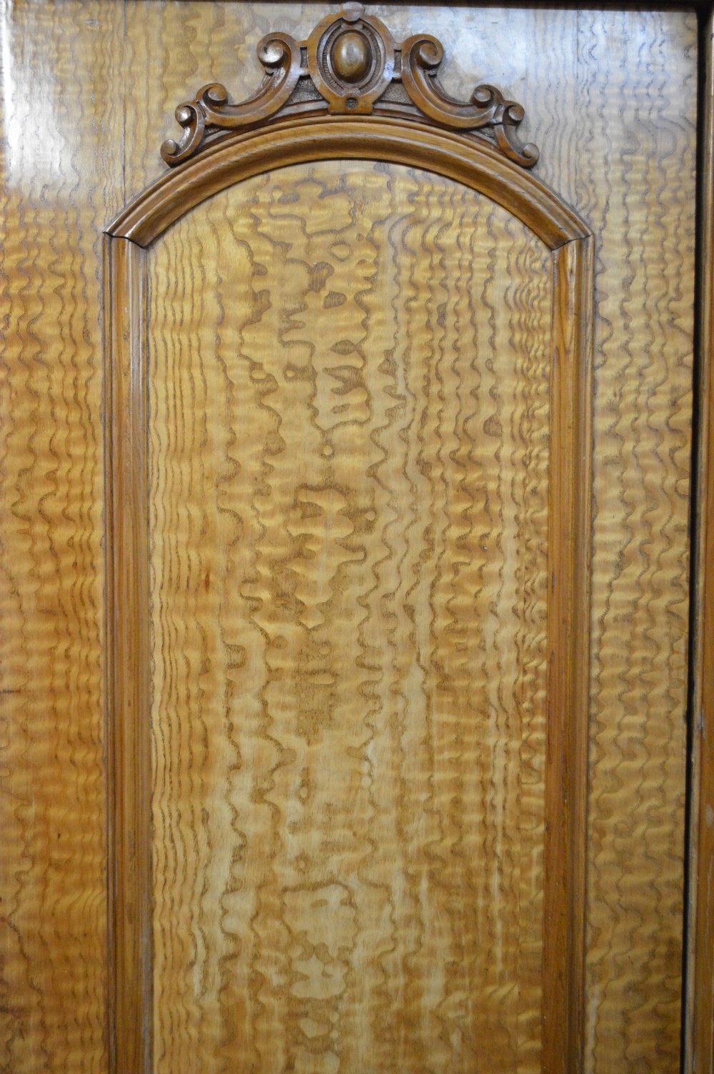 A Victorian Breakfront fiddleback Ash three door mirror wardrobe View VII
