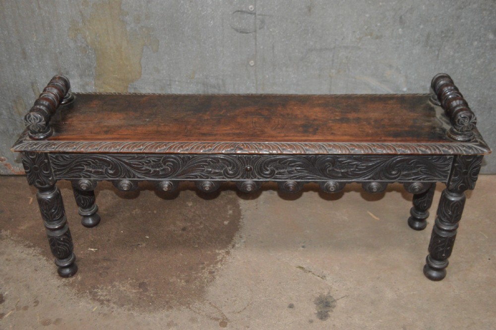 Victorian carved oak hall bench View II