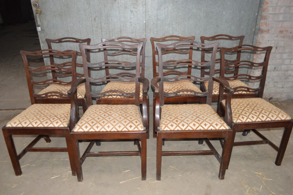 Set of eight Victorian S&H Jewell ladder back dining chairs