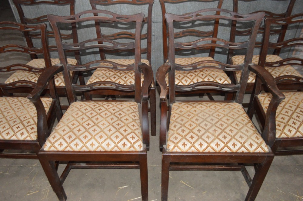 Set of eight Victorian S&H Jewell ladder back dining chairs View II