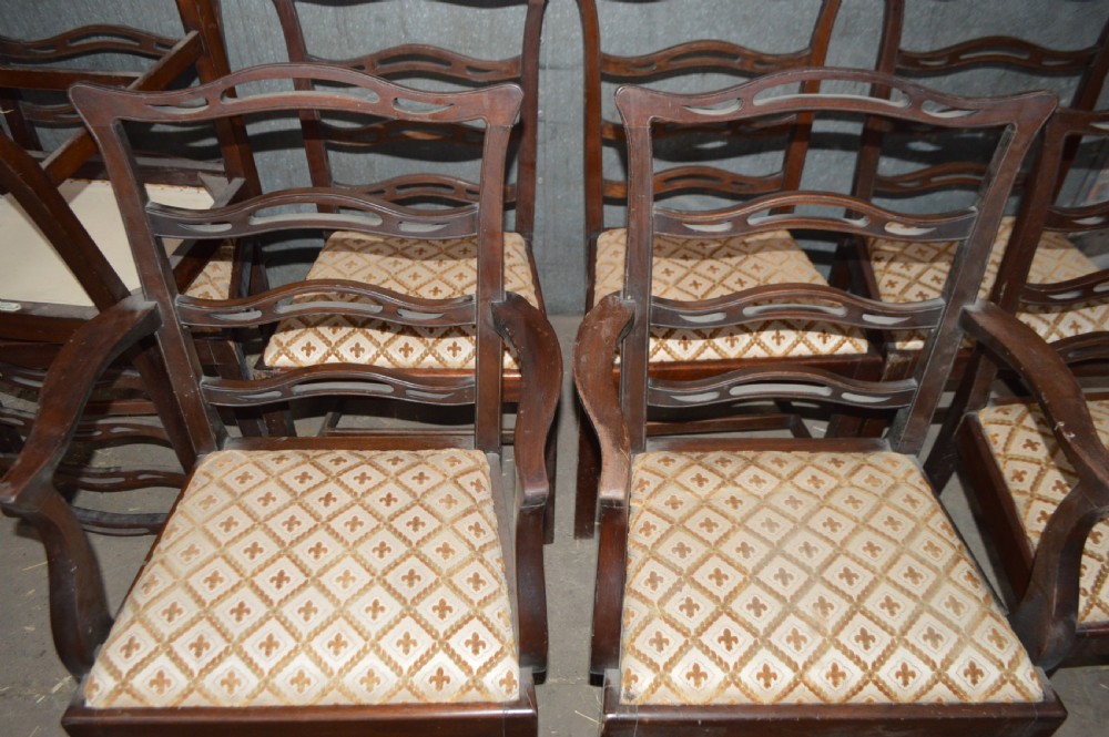 Set of eight Victorian S&H Jewell ladder back dining chairs View V