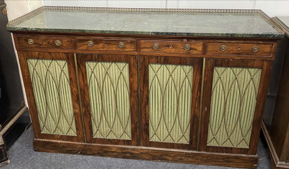 A fine Regency period four door marble topped rosewood sideboard 