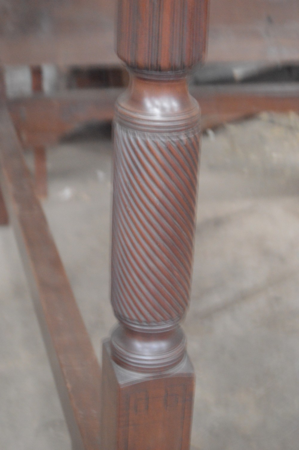 A Regency period mahogany four poster bed frame. View VI
