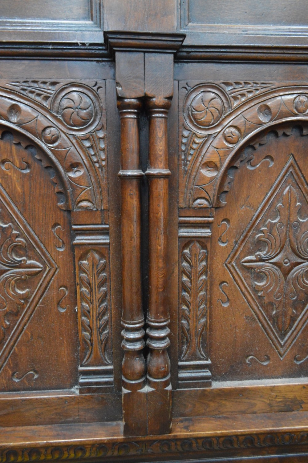17th cent style carved oak four poster tester bed. View III