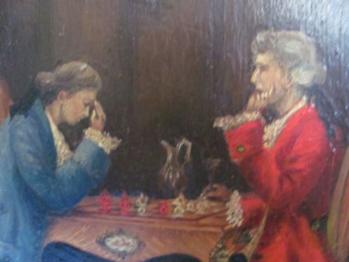 19TH CENTURY OIL B HARRIS CHECK MATE INTERIOR SCENE - ADDITIONAL PHOTO 1