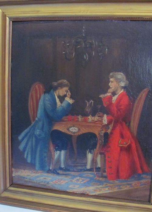19TH CENTURY OIL B HARRIS CHECK MATE INTERIOR SCENE - ADDITIONAL PHOTO 7