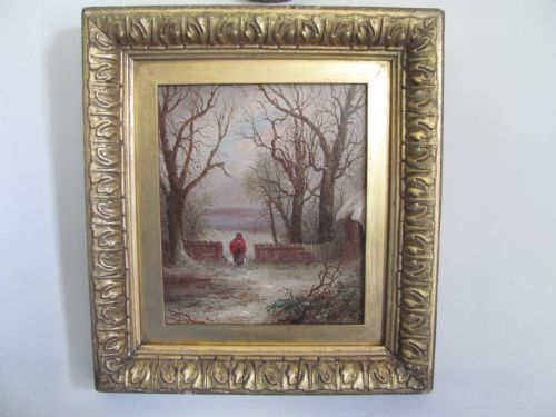19th century english school winter landscape oil signed ep - CATEGORY: ANTIQUE ART - DATED 19TH CENTURY