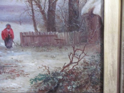 19TH CENTURY ENGLISH SCHOOL WINTER LANDSCAPE OIL SIGNED EP - ADDITIONAL PHOTO 2