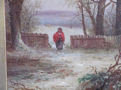 19TH CENTURY ENGLISH SCHOOL WINTER LANDSCAPE OIL SIGNED EP - ADDITIONAL PHOTO 1