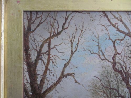 19TH CENTURY ENGLISH SCHOOL WINTER LANDSCAPE OIL SIGNED EP - ADDITIONAL PHOTO 4