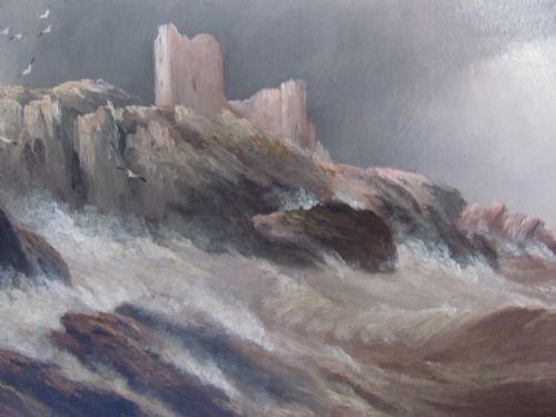 OIL ON CANVAS TURNBERRY CASTLE SEASCAPE EDWARD KING REDMORE - ADDITIONAL PHOTO 5