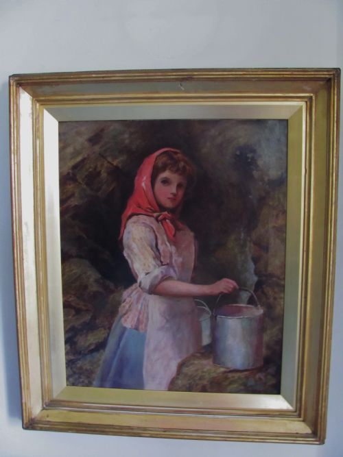 19th century english school oil portrait lady woman at well - CATEGORY: ANTIQUE ART - DATED 19TH CENTURY