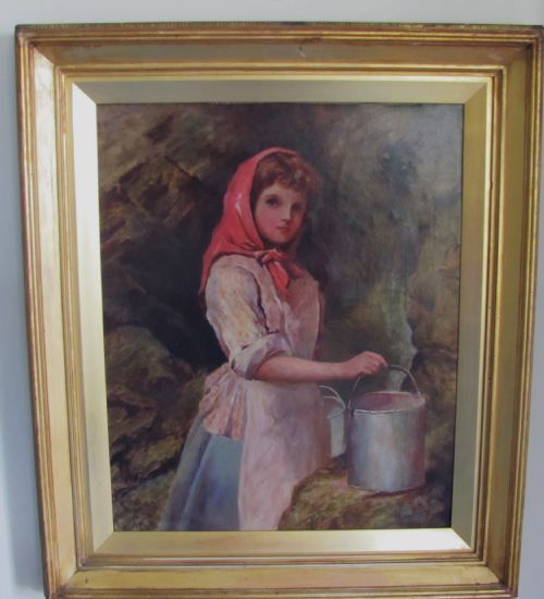19TH CENTURY ENGLISH SCHOOL OIL PORTRAIT LADY WOMAN AT WELL - ADDITIONAL PHOTO 1