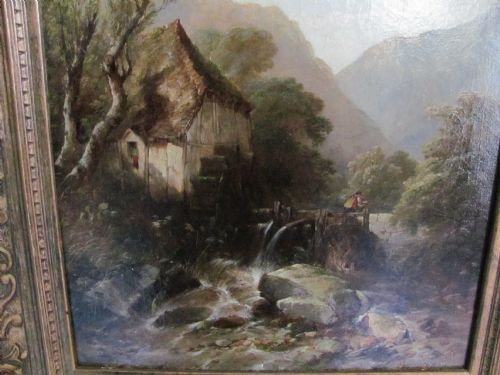 ALFRED MONTAGUE FIGURE AT WORK BESIDE A WATERMILL COUNTRY LANDSCAPE SCENE OIL - ADDITIONAL PHOTO 1