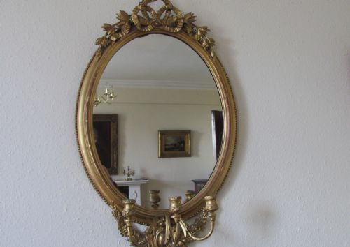 victorian19th century gilt oval wall mirror girandole - CATEGORY: ANTIQUE MIRRORS - DATED VICTORIAN