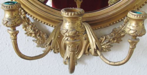 VICTORIAN19TH CENTURY GILT OVAL WALL MIRROR GIRANDOLE - ADDITIONAL PHOTO 1