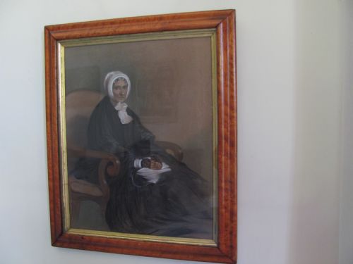 19th century victorian pastel portrait lady in birds eye maple frame - CATEGORY: ANTIQUE ART - DATED VICTORIAN