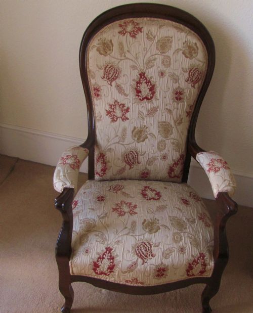 19th century french walnut framed upholstered armchair - CATEGORY: ANTIQUE CHAIRS - DATED 19TH CENTURY