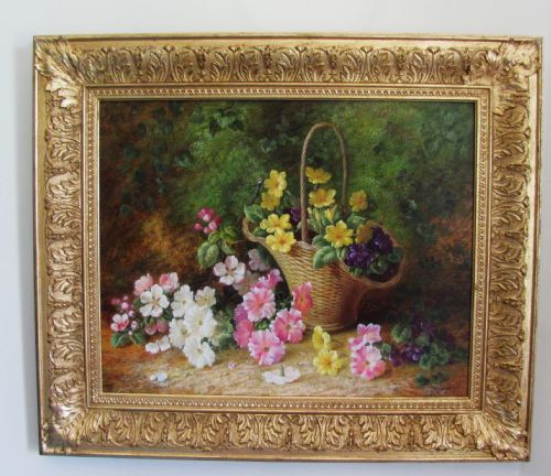 robert caspers oil still life flowers primroses - CATEGORY: ANTIQUE ART - DATED 1950
