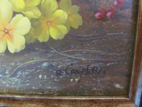 STILL LIFE OIL PAINTING PRIMROSES ROBERT CASPERS - ADDITIONAL PHOTO 1