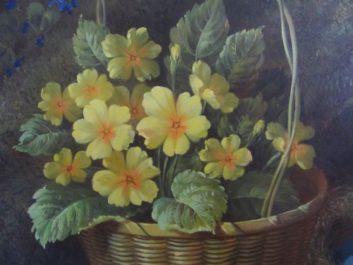 STILL LIFE OIL PAINTING PRIMROSES ROBERT CASPERS - ADDITIONAL PHOTO 3