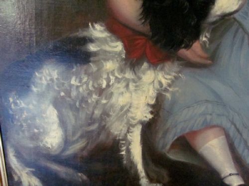 PORTRAIT OF A YOUNG GIRL IN A BLUE DRESS WITH A SPANIEL 19TH CENTURY BRITISH PROVINCIAL SCHOOL - ADDITIONAL PHOTO 3