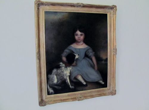 PORTRAIT OF A YOUNG GIRL IN A BLUE DRESS WITH A SPANIEL 19TH CENTURY BRITISH PROVINCIAL SCHOOL - ADDITIONAL PHOTO 7