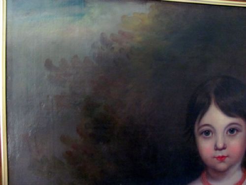PORTRAIT OF A YOUNG GIRL IN A BLUE DRESS WITH A SPANIEL 19TH CENTURY BRITISH PROVINCIAL SCHOOL - ADDITIONAL PHOTO 8
