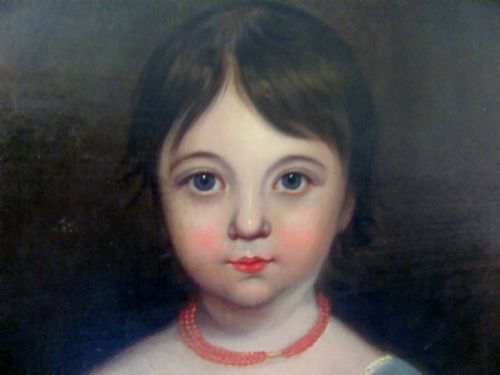 PORTRAIT OF A YOUNG GIRL IN A BLUE DRESS WITH A SPANIEL 19TH CENTURY BRITISH PROVINCIAL SCHOOL - ADDITIONAL PHOTO 9