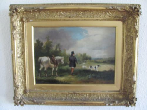 gentleman horsedogs shootinghunting country scene follower julius caeser ibbetson - CATEGORY: ANTIQUE ART - DATED 19TH CENTURY