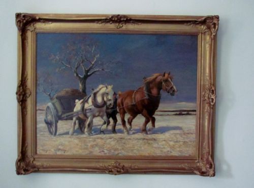winter landscape with horses drawing a cart by wilhelm westerop - CATEGORY: ANTIQUE ART - DATED 1910