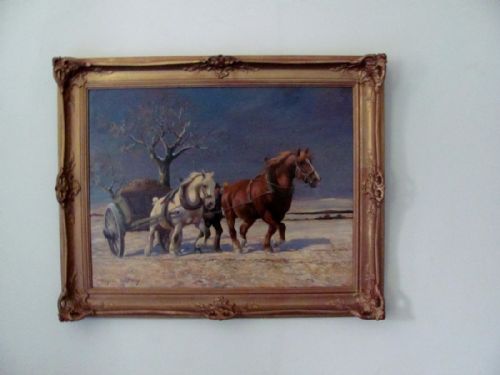 WINTER LANDSCAPE WITH HORSES DRAWING A CART BY WILHELM WESTEROP - ADDITIONAL PHOTO 1