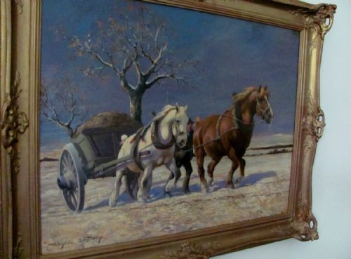 WINTER LANDSCAPE WITH HORSES DRAWING A CART BY WILHELM WESTEROP - ADDITIONAL PHOTO 3