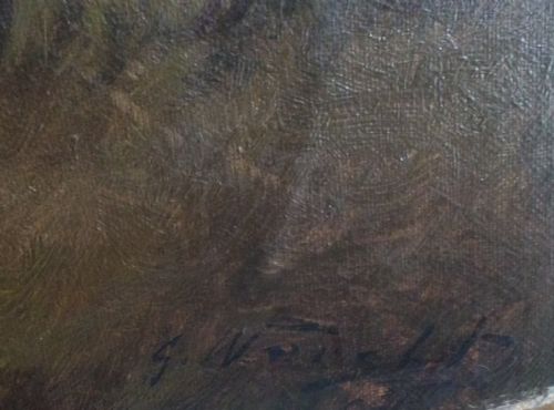GEORGE WRIGHT PLOUGH TEAM HORSES AND A DOG IN A LANDSCAPE OIL ON CANVAS - ADDITIONAL PHOTO 3