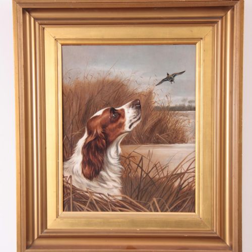 john alfred wheeler springer spaniel dog landscape oil - CATEGORY: ANTIQUE ART - DATED 1920