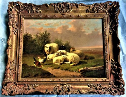 19TH CENTURY LANDSCAPE OF SHEEP AND POULTRY IN A MEADOW JACOB VAN DIEGHEM OLD MASTER - ADDITIONAL PHOTO 5