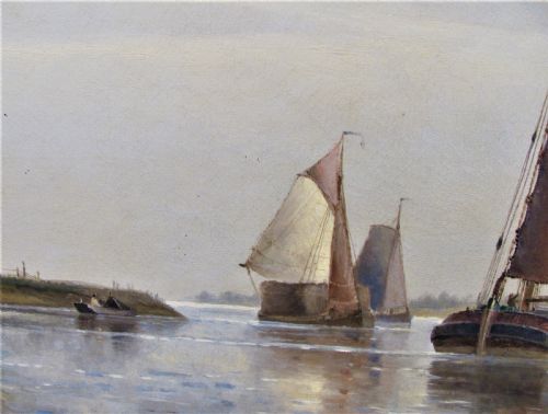 19TH CENTURY SEASCAPE OIL 'NEAR DORTRECHT HOLLAND' FREDERICK JAMES ALDRIDGE - ADDITIONAL PHOTO 2