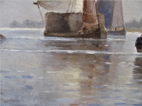 19TH CENTURY SEASCAPE OIL 'NEAR DORTRECHT HOLLAND' FREDERICK JAMES ALDRIDGE - ADDITIONAL PHOTO 6