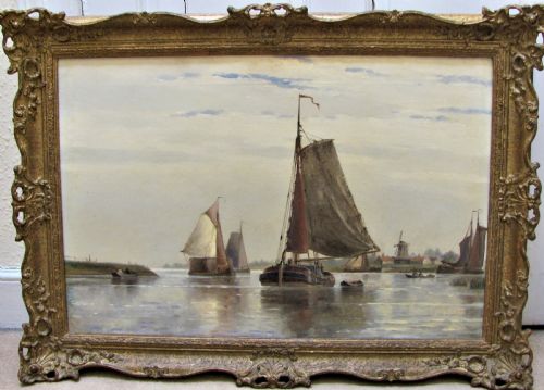 19TH CENTURY SEASCAPE OIL 'NEAR DORTRECHT HOLLAND' FREDERICK JAMES ALDRIDGE - ADDITIONAL PHOTO 7